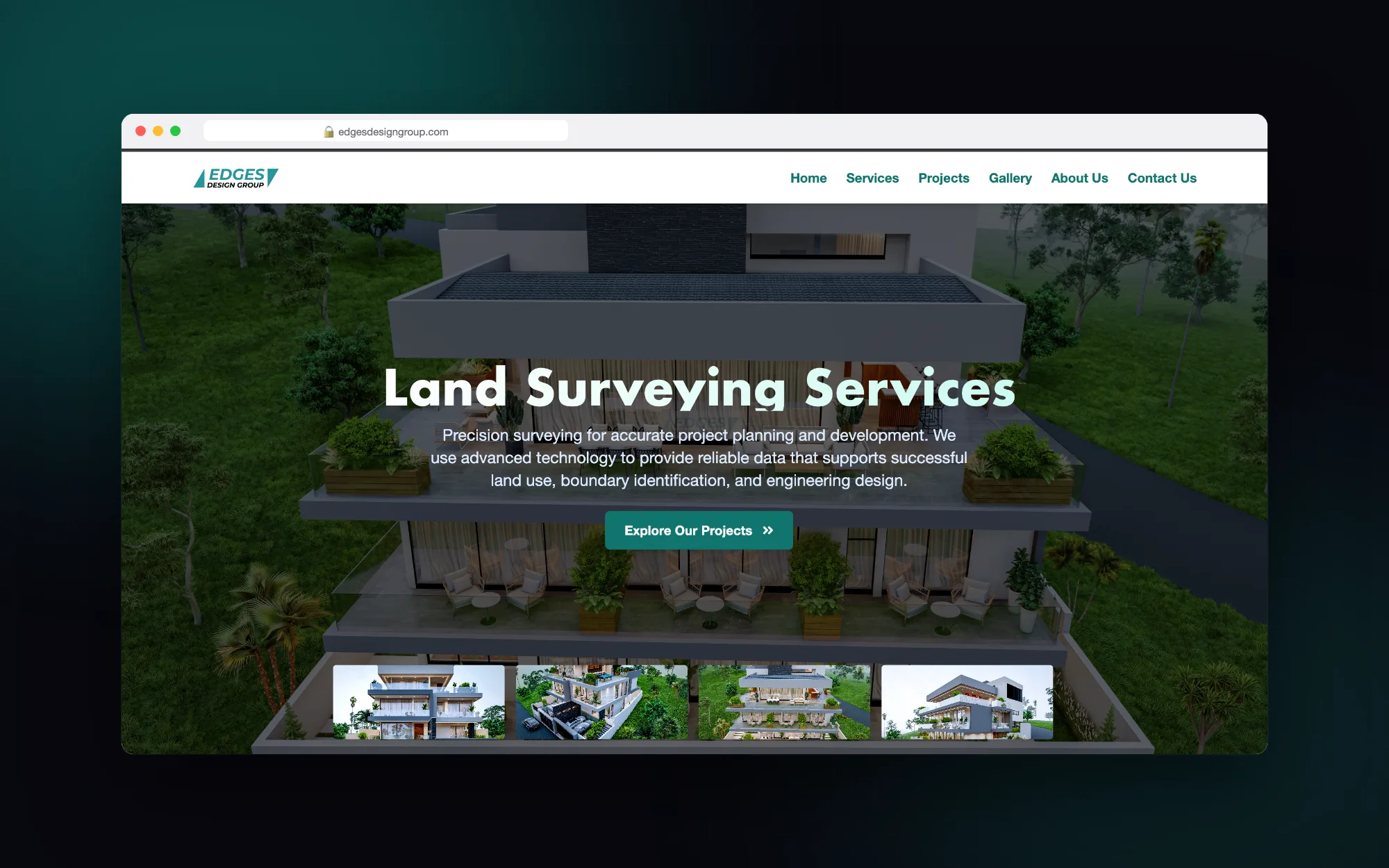 Edges Design Group: Homepage hero with full-width architectural renders.