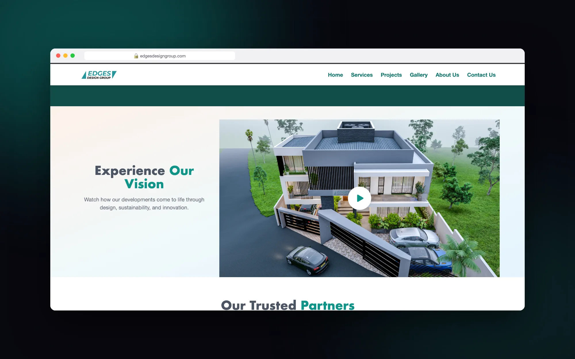 Edges Design Group: Vision section with an embedded project video.