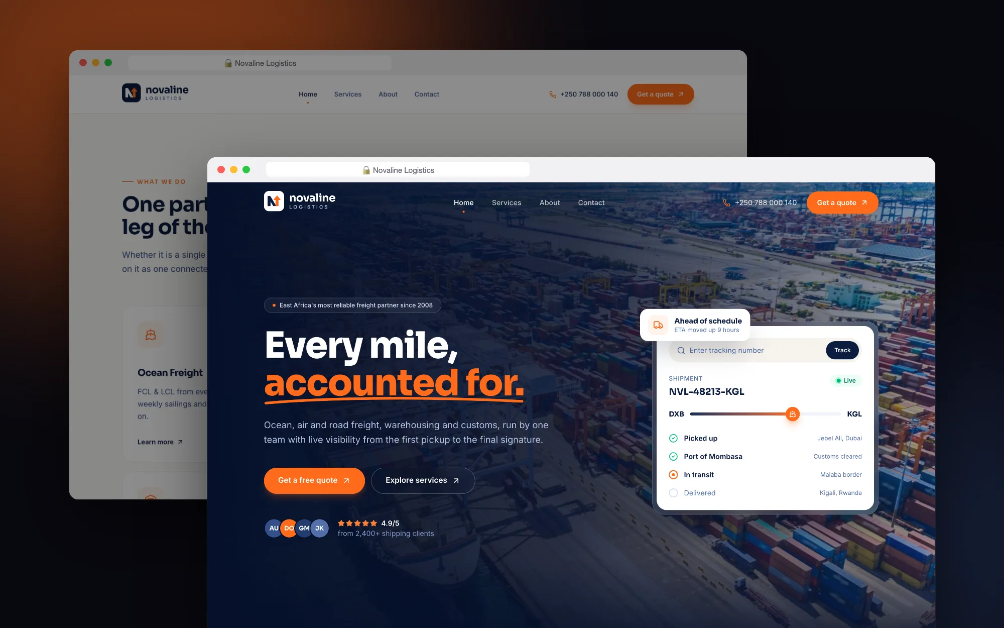 Novaline Logistics Website by Plankton, shown in browser mockups