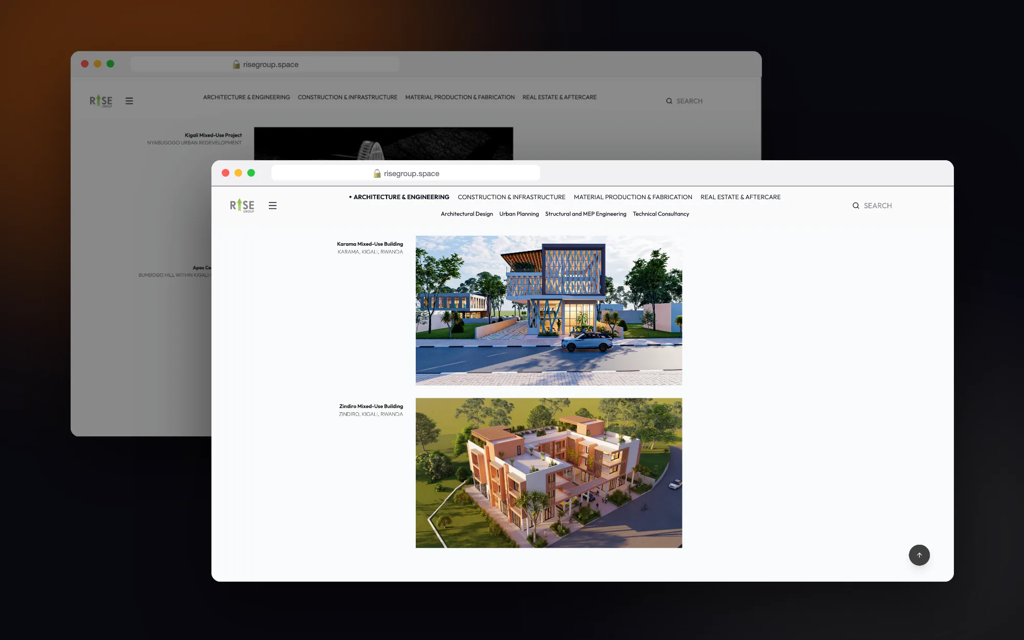 Rise Group Website by Plankton, shown in browser mockups