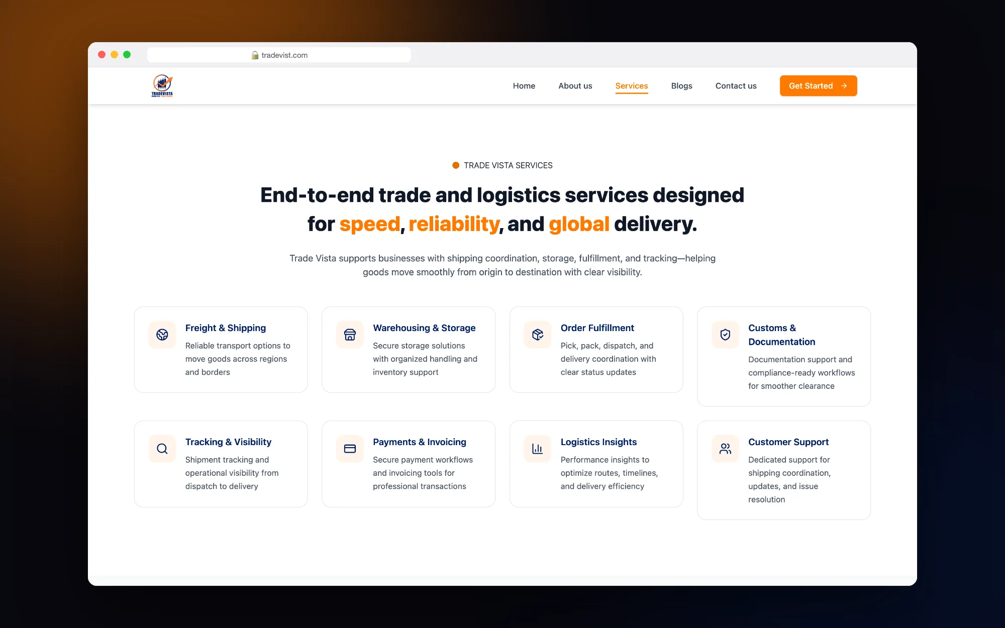 Trade Vista: Trade and logistics services in one clear grid.